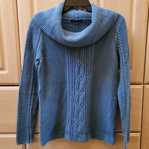 Jeanne Pierre Cable Waffle Knit Sweater Slouched Cowl neck Blue Sz Small